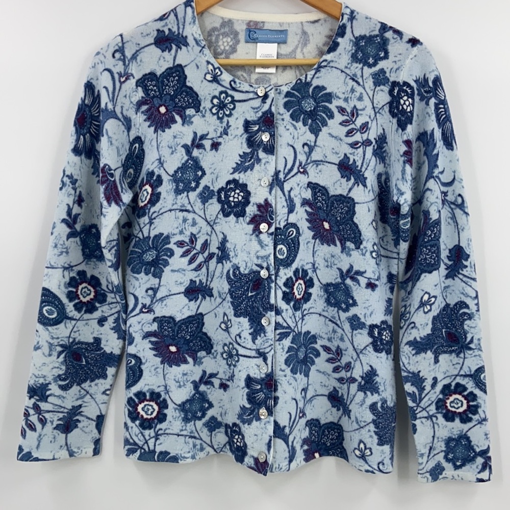 Classic Elements Soft Button Front Blue Pattern S… - image 8